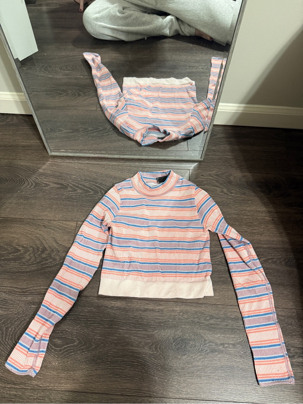 Urban Outfitters Striped Ribbed Long-Sleeve Crop Top - Pink & Blue